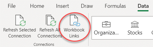 The Workbook Links command on the ribbon