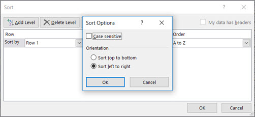 In the Sort Options box, click Left to Right