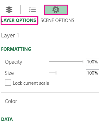 Settings icon on the Layer Options tab