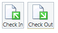 check-in and check-out buttons on the ribbon