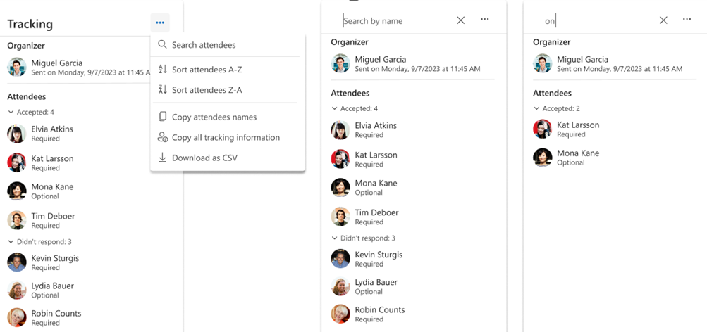 Screenshot of copy and export meeting attendees