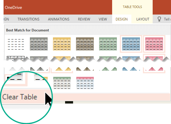 Remove a table style by using the Clear Table command.