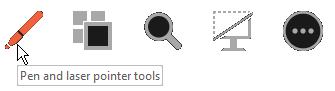 The Pen button is the left-most button in the set of helper buttons below slides in Presenter View.