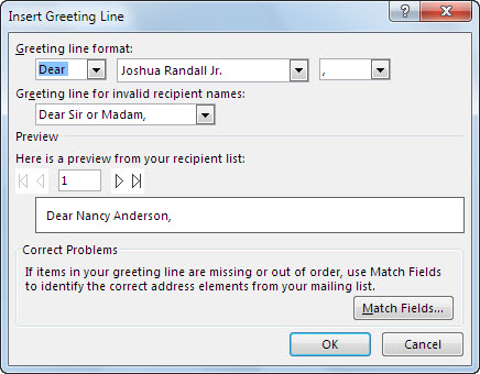 Greeting Line options