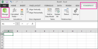PowerPivot tab and Manage button
