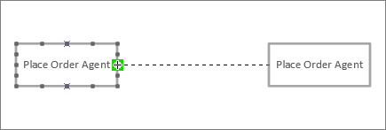 End of connector line dragged to another lifeline shape, with green highlight around connection point